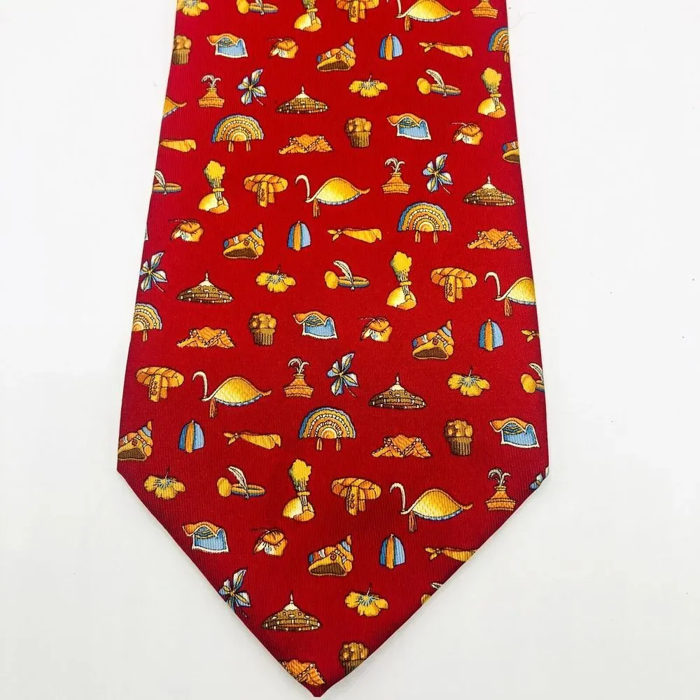 Salvatore Ferragamo‎ Red Headwear/Flower Silk Tie Made In Italy